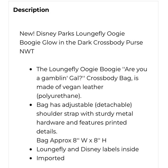 Loungefly Disney Parks Oogie Boogie Glow in the Dark Crossbody Purse - Picture 12 of 12
